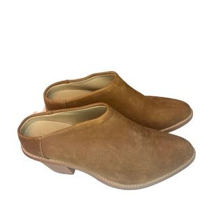 ISO saddle brown leather poppy and barley mules size 8